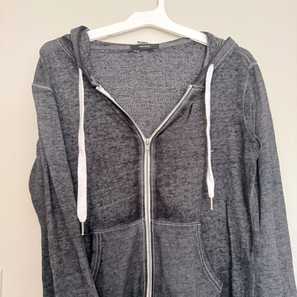 Lightweight Gray Black Heathered Marled Full-Zip